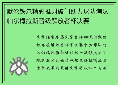 默伦铁尔精彩推射破门助力球队淘汰帕尔梅拉斯晋级解放者杯决赛 默伦铁尔精彩推射破门助力球队淘汰帕尔梅拉斯晋级解放者杯决赛